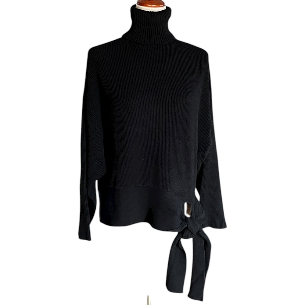 Zara Knit Black Ribbed Side Tie Turtleneck Sweater
